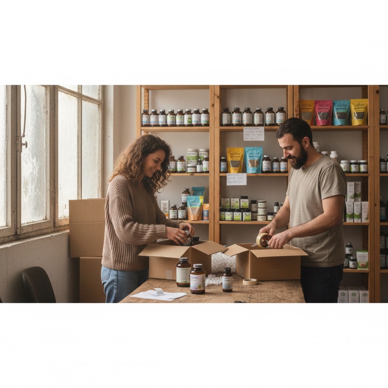 Echipa Biorganica pregătind comenzi în depozit