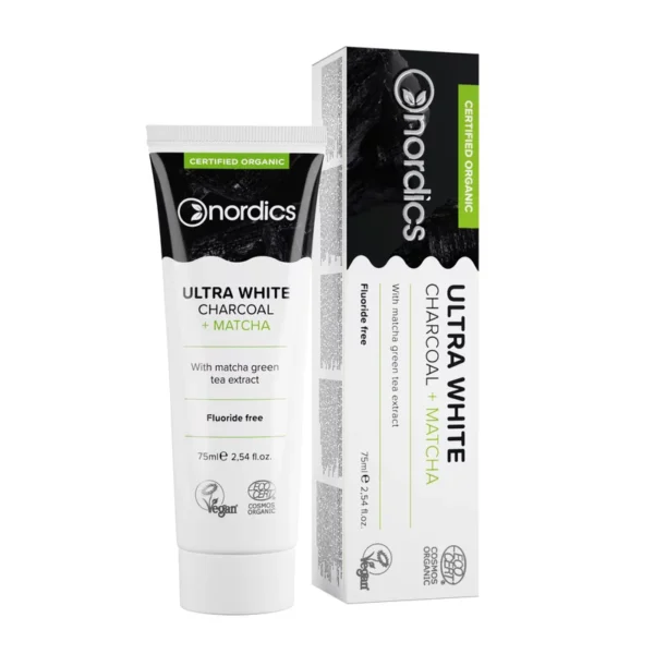 Pasta de dinti pentru albire cu carbune activ si matcha ecologica 75ml Nordics